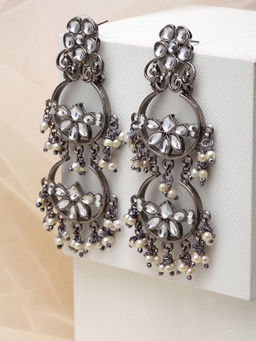 PANASH - Silver-Toned and White Rhodium-Plated Crescent Shaped Drop Earrings