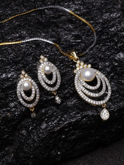 PANASH - PANASHE Gold-Plated Silver-Toned CZ Stone Studded Handcrafted Jewellery Set (Set of 2)