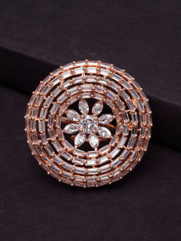 PANASH - Rose Gold-Plated White AD-Studded Adjustable Finger Ring