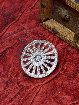 PANASH - Rhodium-Plated Silver-Toned White AD-Studded Handcrafted Adjustable Finger Ring