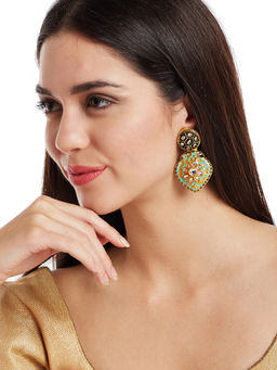 PANASH - Gold-Toned & Kundan Meenakari Floral Shaped Drop Earrings