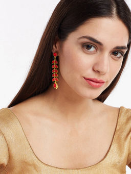 PANASH - Gold-Plated & Red Teardrop-Shaped Drop Earrings