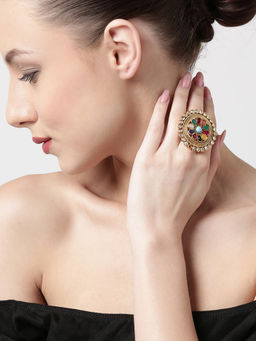 PANASH - Multicoloured Stone-Studded Ring