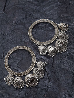 PANASH - Oxidised Silver-Plated Traditional Dangler Bangles (Set of 2)