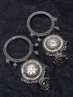 PANASH - Set Of 2 Oxidised Silver-Plated Dangler Bangles