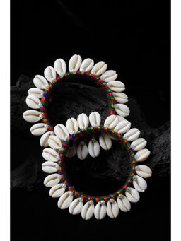 PANASH - Set Of 2 White Multi Silk Thread Shell Handcrafted Bangles