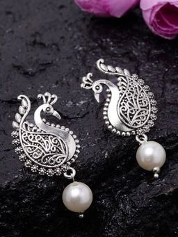 PANASH - Silver-Plated Peacock Shaped Drop Earrings