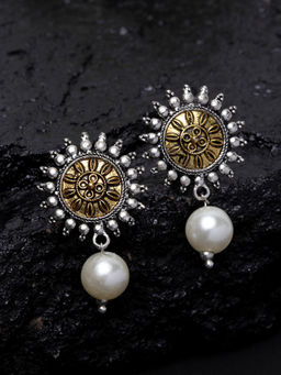 PANASH - Silver-Gold dual tone Circular Stud Earrings
