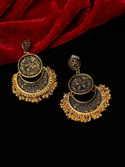 PANASH - Gold-Toned & Black Crescent Shaped Chandbalis