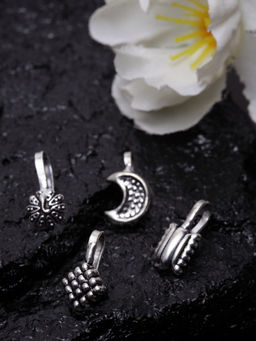 PANASH - Set Of 4 Oxidised Silver-Plated Clip-On Nose Pins