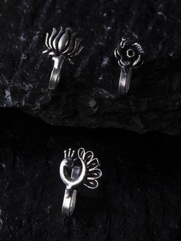 PANASH - Set Of 3 Oxidised Silver-Plated Clip-On Nose Pins