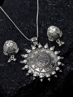 PANASH - Oxidized Silver-Plated Peacock-Shaped Jewellery Set (Set of 2)