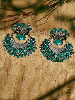 PANASH - Silver-plated and Green Oxidised Drop Earring