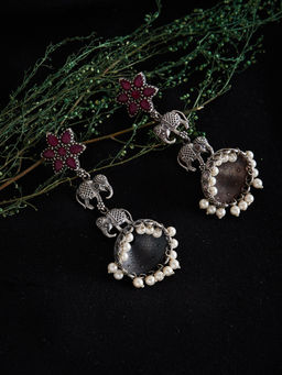 PANASH - Silver-Plated Oxidized Jhumki Earrings