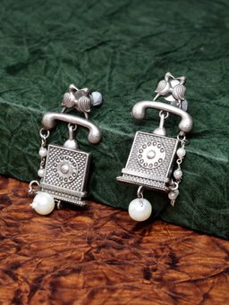 PANASH - Traditional Silver Plated Oxidized Drop Earring