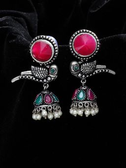 PANASH - Silver Plated & Pink Oxidised Jhumkas