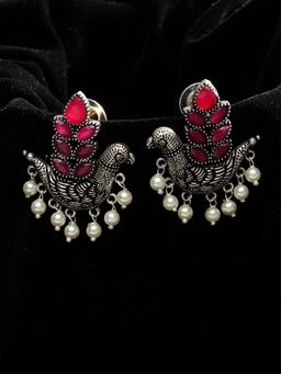 PANASH - Silver Plated & Pink Oxidised Stud Earrings