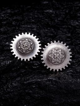 PANASH - Oxidised Silver Plated Gear Shaped Oversized Studs