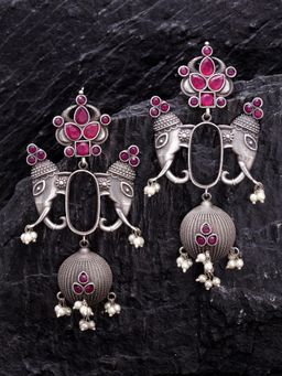 PANASH - Oxidised Silver Plated Ganesha Shaped Drop Earrings