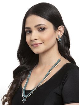 PANASH - Silver Plated Turquoise Blue Stone Studded Oxidised Jewellery Set