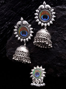 PANASH - Oxidized Silver-Plated Meenakari Dome Shaped Sustainable Jewellery Set