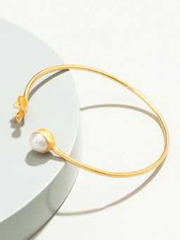Pipa Bella by Nykaa Fashion - Gold-Toned Floral & Pearl Cuff Bracelet