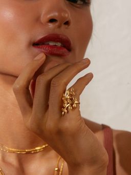 Pipa Bella by Nykaa Fashion - Gold-Plated Leaf Designed Adjustable Finger Ring