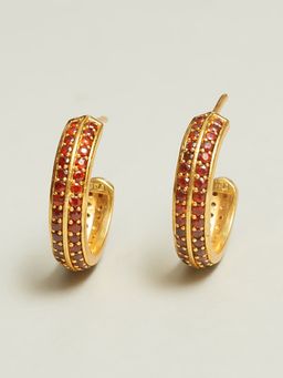 Pipa Bella by Nykaa Fashion - Elegant Gold Toned CZ Studded Red Hoops