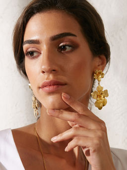 Pipa Bella by Nykaa Fashion - Gold Plated Double Flower Shaped Earrings