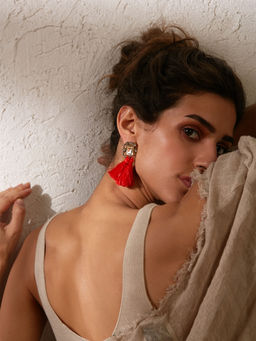 Pipa Bella by Nykaa Fashion - Red Tassel Crystal Earrings