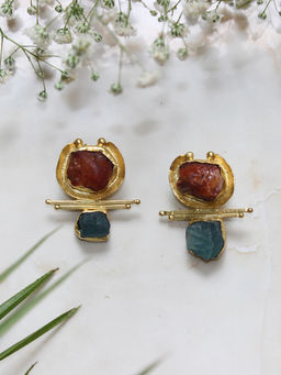 Pipa Bella by Nykaa Fashion - Gold Plated Contemporary Red and Green Stone Studded Earrings