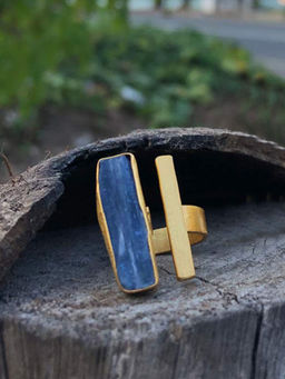 Pipa Bella by Nykaa Fashion - Gold Plated Ring With Dark Blue Stone