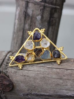 Pipa Bella by Nykaa Fashion - Gold Toned Honeycomb Shaped Ring With Purple Stones