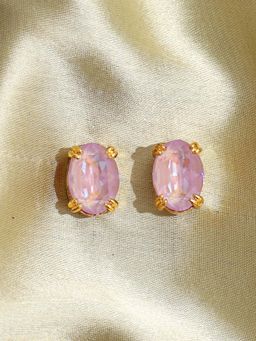 Pipa Bella by Nykaa Fashion - Stud Earrings Brass 18k Gold Plated Base Studded with Magenta Crystals