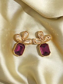 Pipa Bella by Nykaa Fashion - 18K Gold Plated Floral Earrings with Brass material and Studded with Magenta crystal