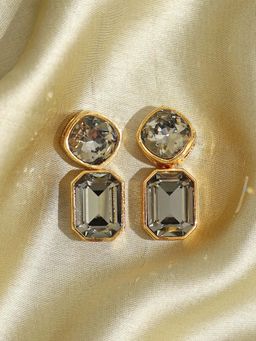 Pipa Bella by Nykaa Fashion - Pipa Bella Dangler Earrings Brass 18k Gold Plated Base Studded with Black & White Crystals