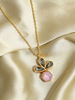 Pipa Bella by Nykaa Fashion - Pipa Bella Brass 18k Gold Plated Chain Pendent Necklace Studded with Black and Purple Crystals