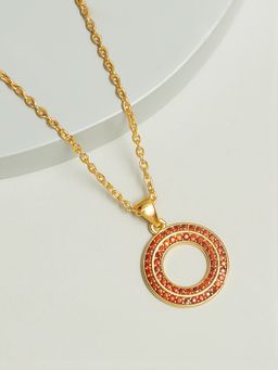 Pipa Bella by Nykaa Fashion - Gold Plated Concentric Circular Red Studded Pendant Necklace
