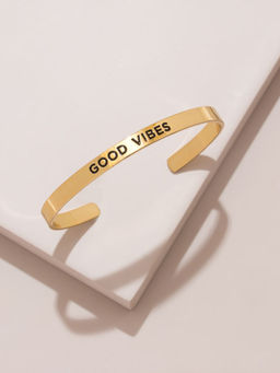 Pipa Bella by Nykaa Fashion - Gold Plated 'Good Vibes' Cuff Bracelet
