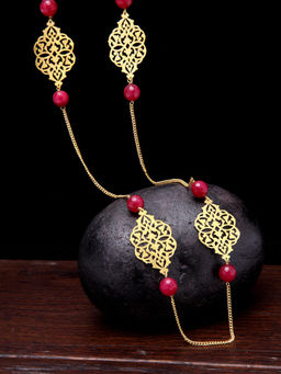 PANASH - Gold-Plated Red Jade Stone Beaded Handcrafted Necklace