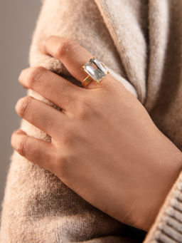 Pipa Bella by Nykaa Fashion - Clear White Square Crystal Bling Ring