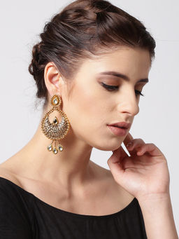 PANASH - Antique & Gold-Plated Kundan Stoned - Studded Drop Earrings