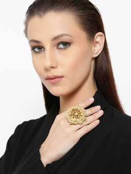 PANASH - Off-White Gold-Toned Beaded Statement Ring