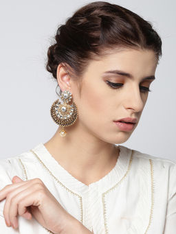 PANASH - Antique Gold-Plated Stone-Studded Chandbalis