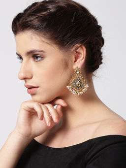 PANASH - Gold-Plated Stone-Studded Antique Drop Earrings