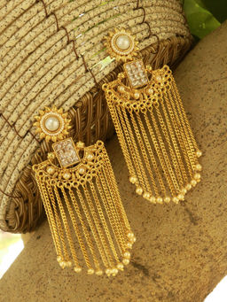 PANASH - Off-White Gold-Plated Stone-Studded Chandelier Earrings