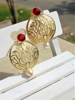 PANASH - Gold-Plated & Red Classic Drop Earrings
