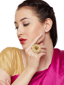 PANASH - Women Gold-Plated White Pearls Statement Ring