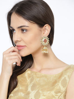 PANASH - Gold-Toned & Maroon Dome Shaped Jhumkas