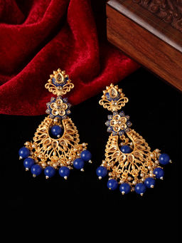 PANASH - Gold_Plated & Blue Pearls Handcrafted Classic Drop Earrings